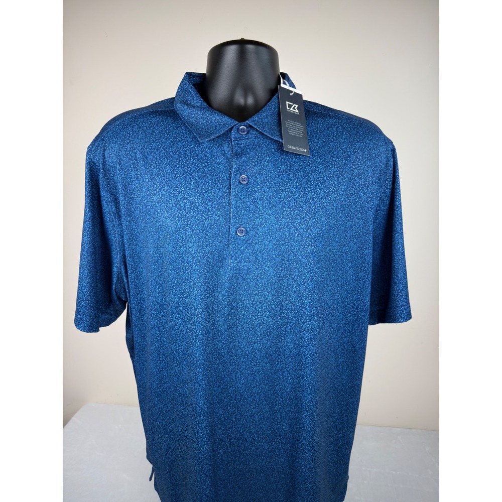 Cutter & Buck Mens Pike Micro Floral Print Polo Indigo Blue XL MCK01055 NEW